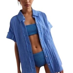 FP We The Free Heat Waves Top Linen Blend Gauze Oversized NWOT